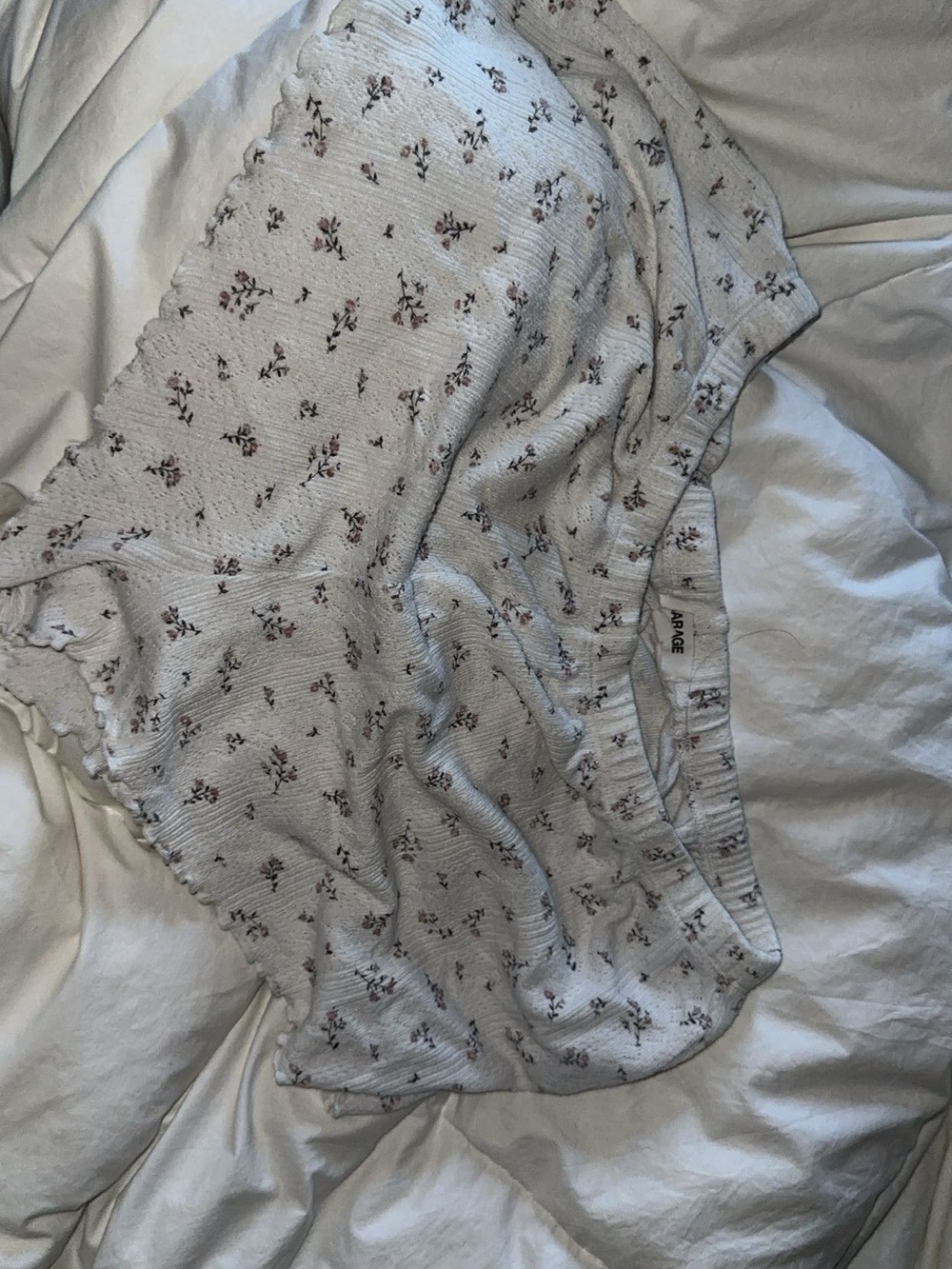 Garage White Floral Ribbed Sleep Shorts with Pink Flowers